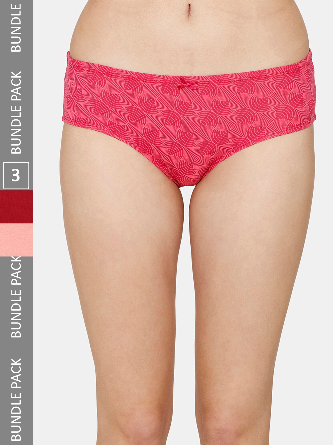 

Zivame Women Pack Of 3 Printed Pure Cotton Hipster Briefs, Pink