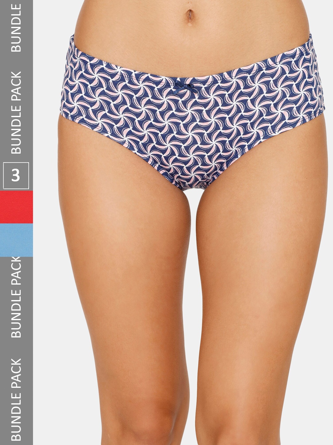 

Zivame Women Pack Of 3 Printed Pure Cotton Hipster Briefs, Blue