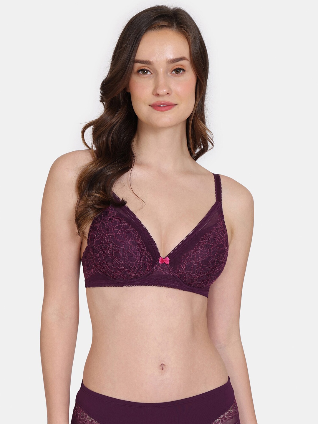 

Zivame Floral Half Coverage Underwired Lightly Padded Bra, Purple