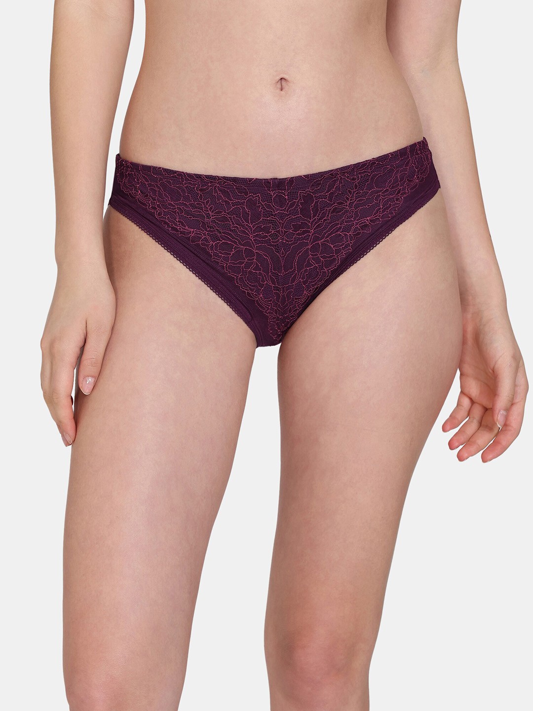 

Zivame Women Self Design Low-Rise Bikini Brief, Purple