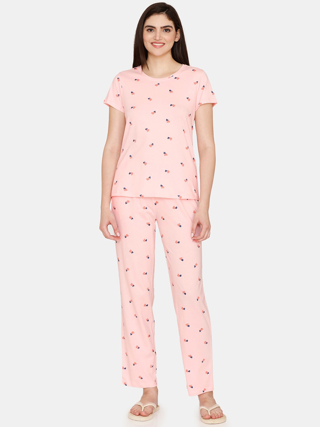 

Zivame Conversational Printed Pure Cotton Night Suit, Pink