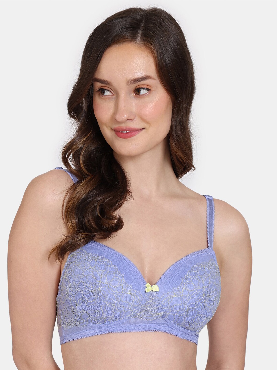 

Zivame Floral Half Coverage Lightly Padded T-Shirt Bra, Blue