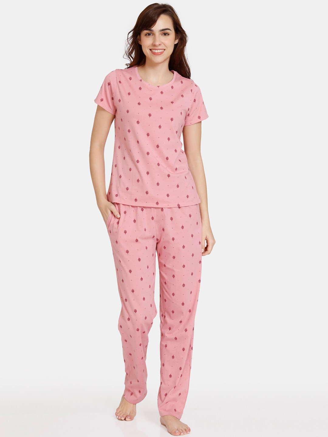 

Zivame Ethnic Motifs Printed Pure Cotton Night Suit, Pink
