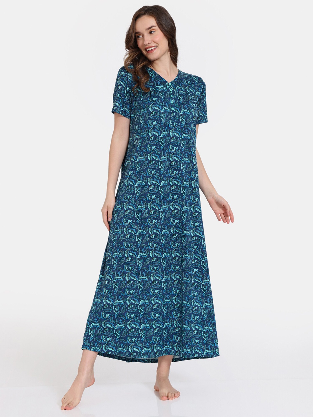 

Zivame Floral Printed Maxi Nightdress, Green