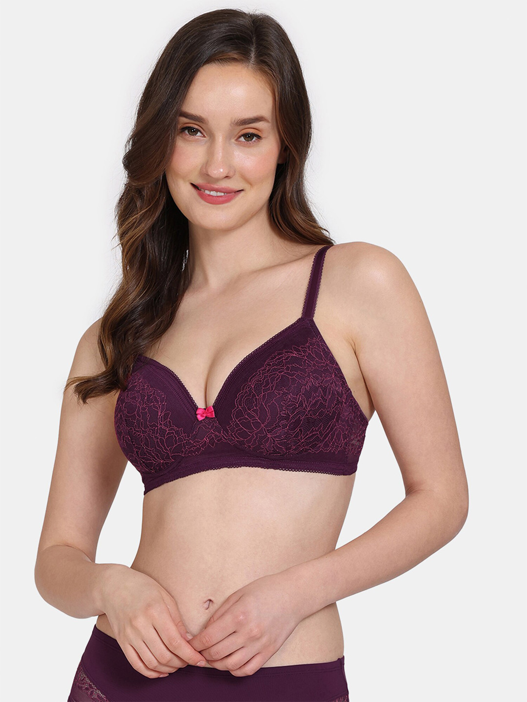 

Zivame Floral Half Coverage Lightly Padded T-Shirt Bra, Purple