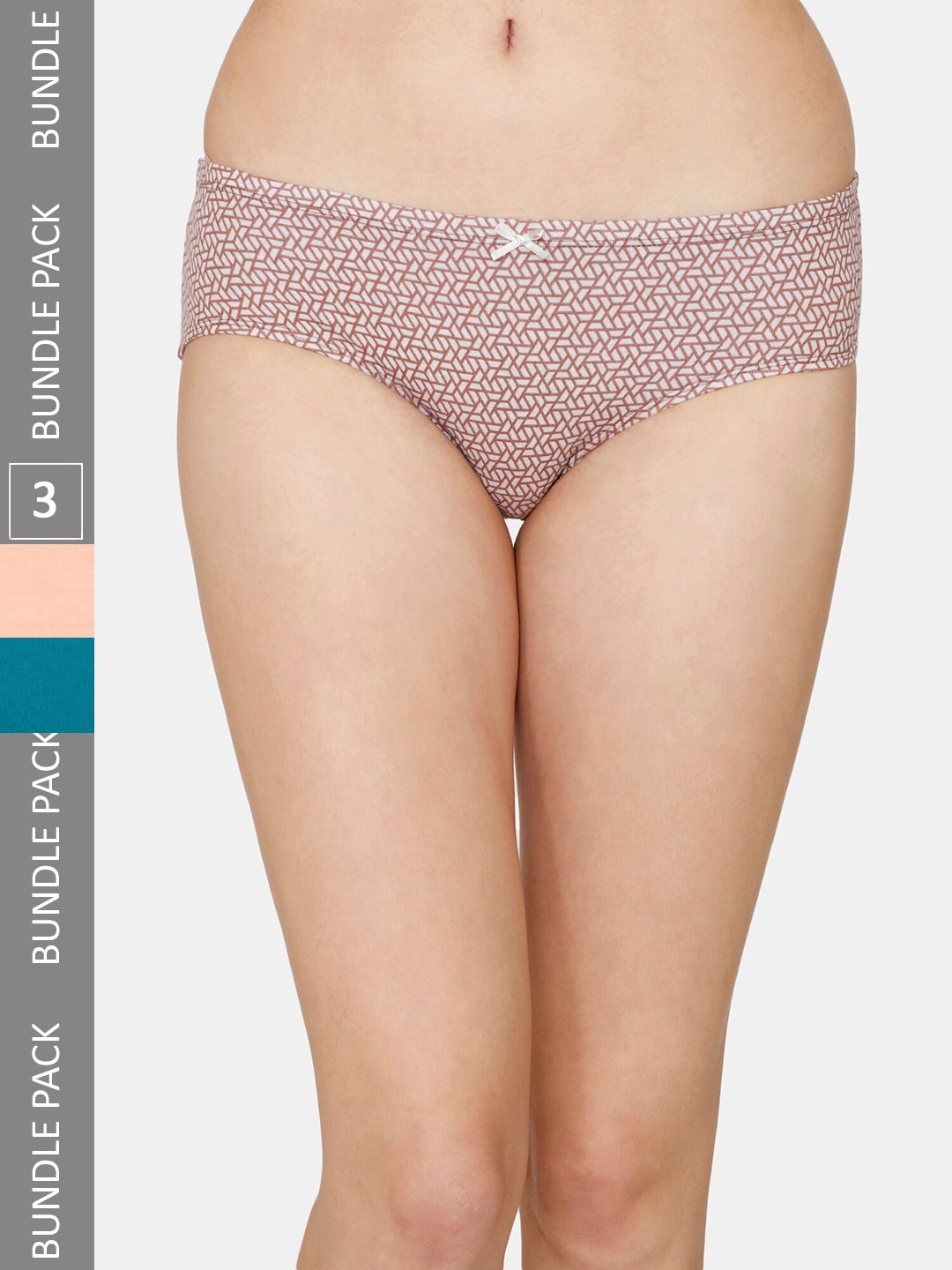 

Zivame Women Pack Of 3 Geometric Printed Hipster Briefs, Peach