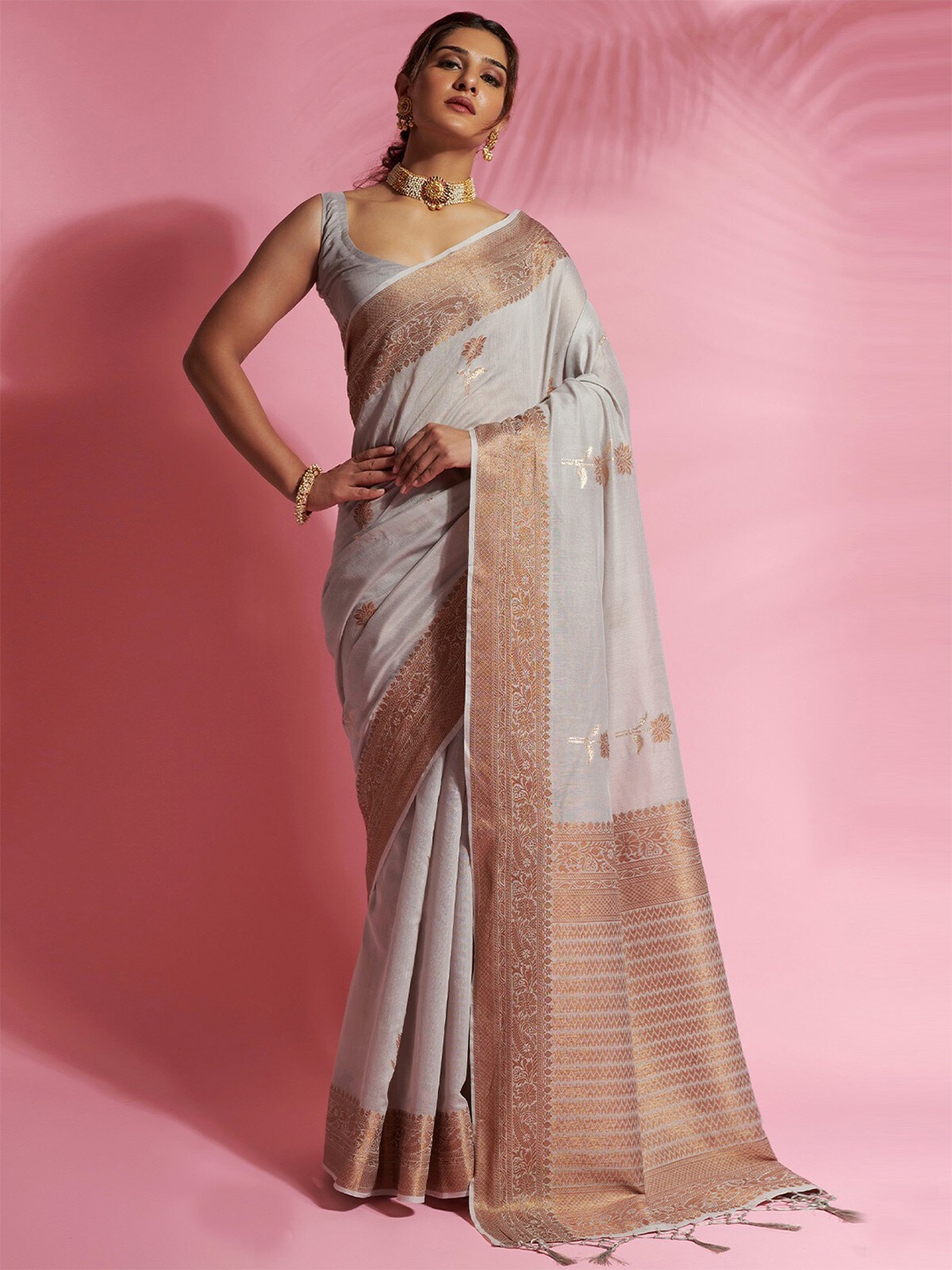 

ODETTE Woven Design Soft Saree, Grey