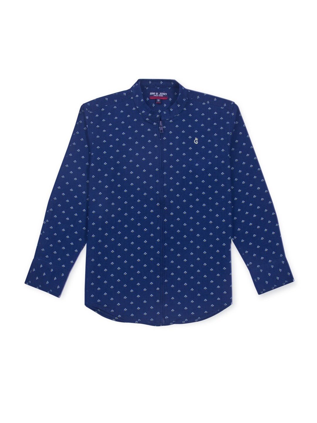 

Gini and Jony Boys Mandarin Collar Geometric Printed Opaque Casual Shirt, Navy blue