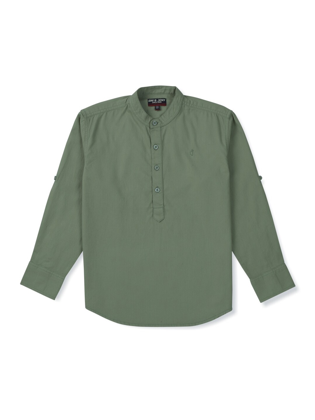 

Gini and Jony Infant Band collar Roll-Up Sleeves Cotton Casual Shirt, Olive