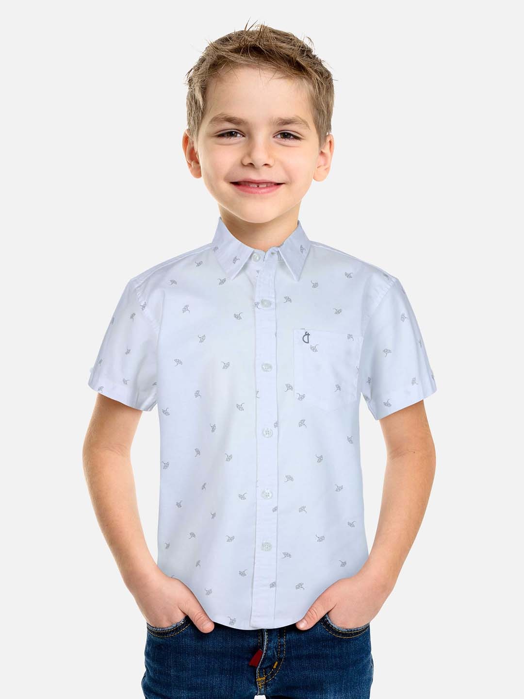 

Gini and Jony Boys Floral Printed Casual Cotton Shirt, Blue