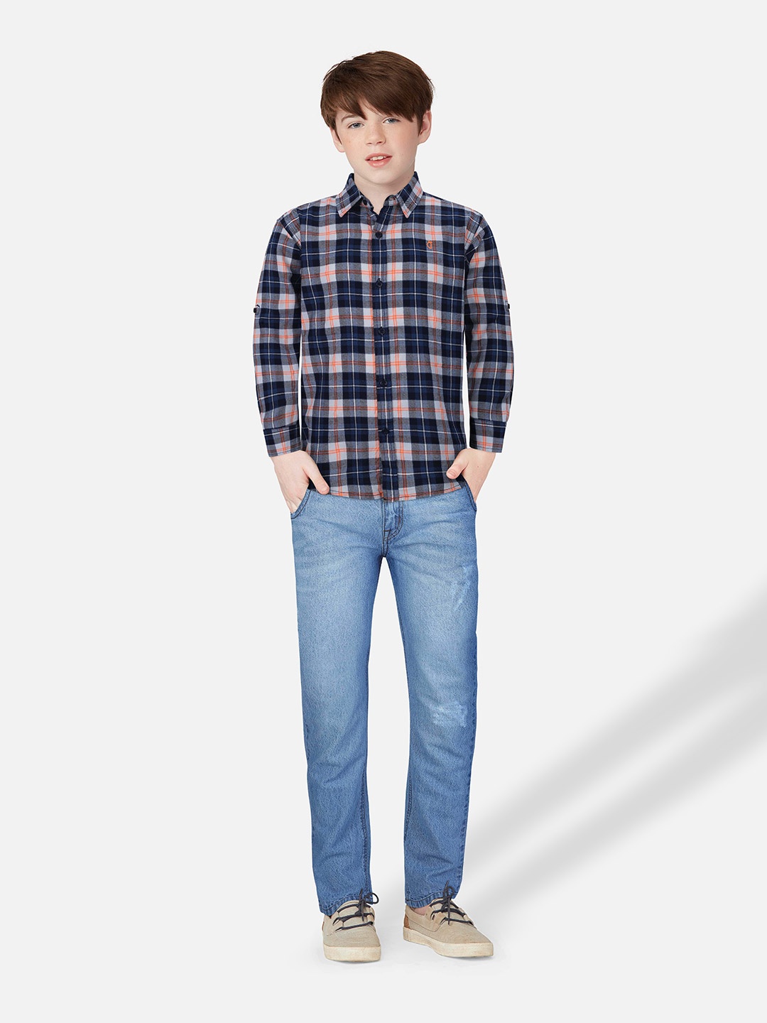 

Gini and Jony Boys Tartan Checked Cotton Casual Shirt, Navy blue