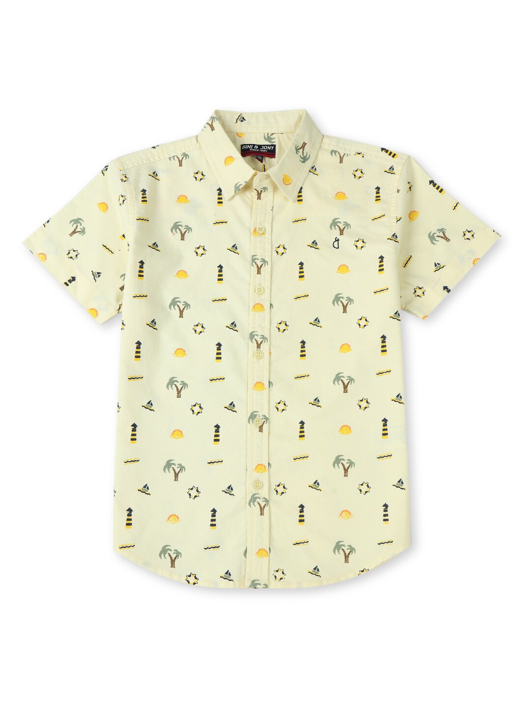 

Gini and Jony Boys Conversational Printed Spread Collar Cotton Casual Shirt, Yellow