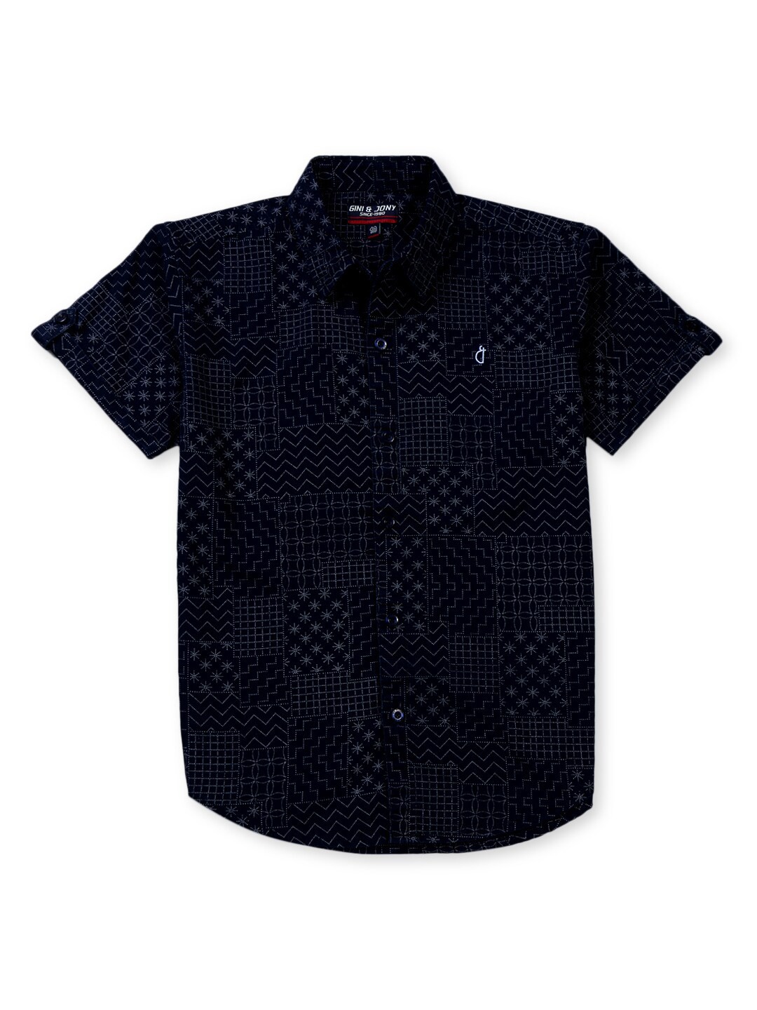 

Gini and Jony Boys Geometric Printed Cotton Casual Shirt, Navy blue