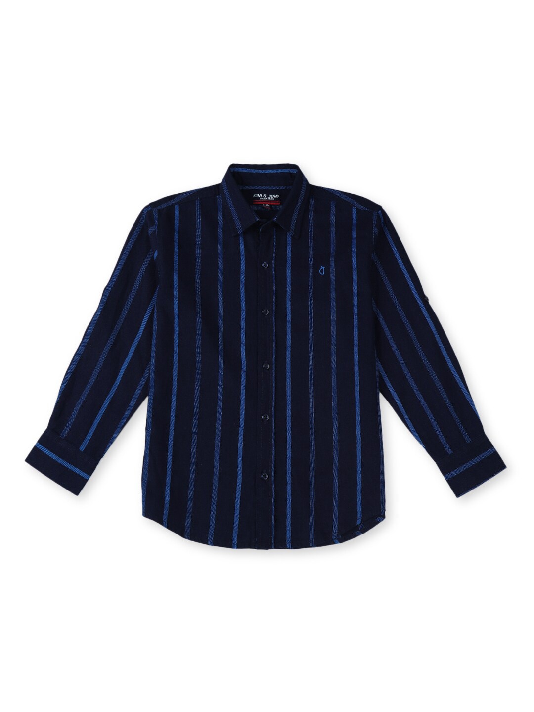 

Gini and Jony Boys Vertical Striped Roll Up Sleeves Cotton Casual Shirt, Navy blue