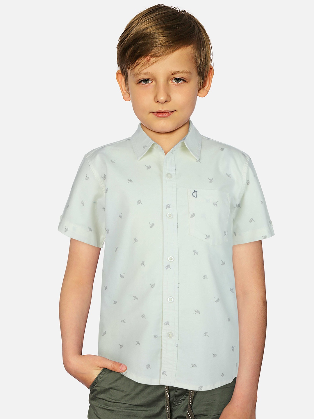 

Gini and Jony Boys Conversational Printed Spread Collar Cotton Casual Shirt, White