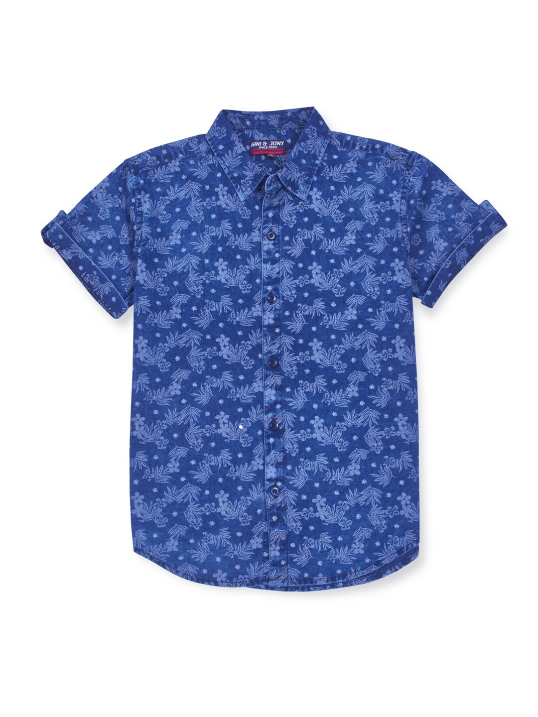 

Gini and Jony Infants Boys Floral Printed Cotton Casual Shirt, Blue