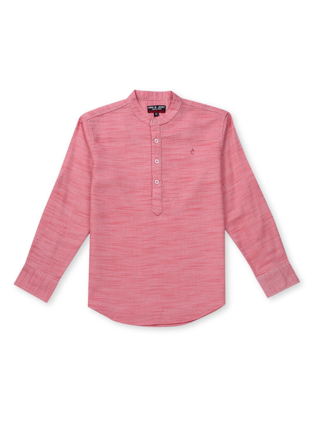 

Gini and Jony Boys Band Collar Cotton Shirt, Pink