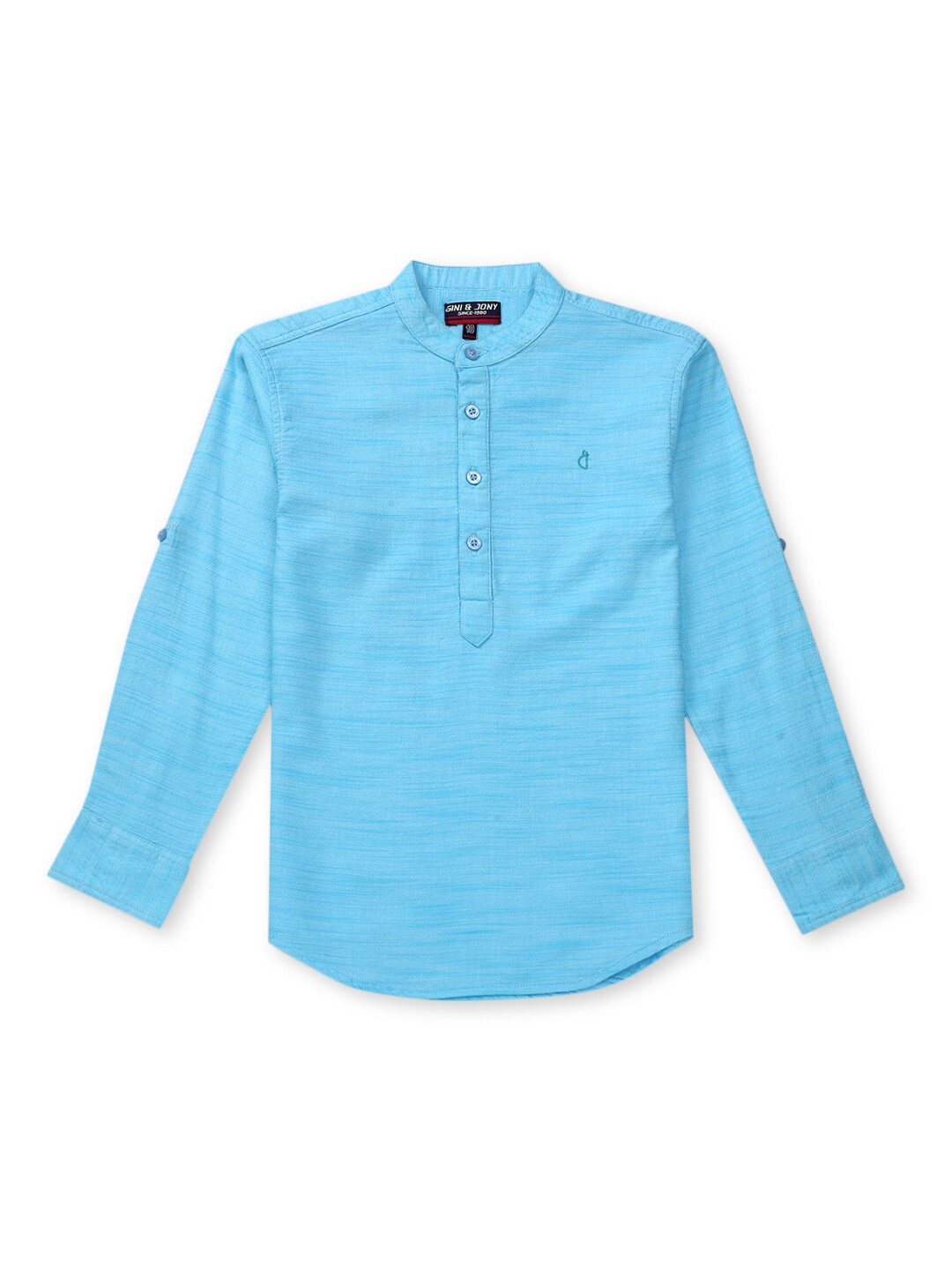 

Gini and Jony Boys Band Collar Cotton Shirt, Blue