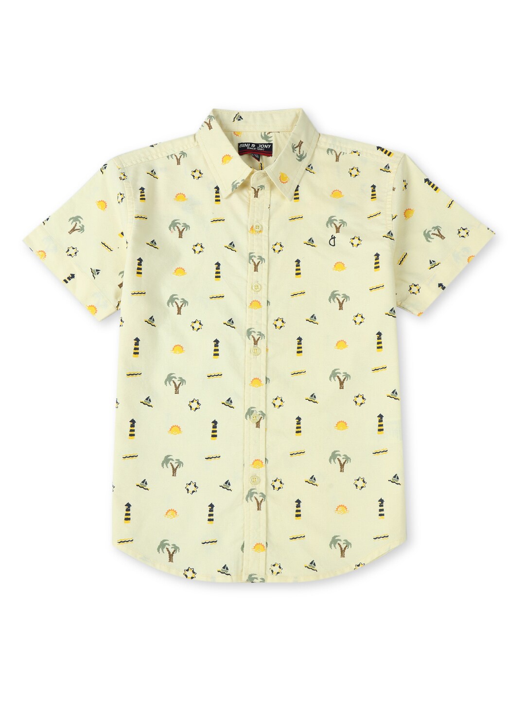 

Gini and Jony Infant Conversational Printed Spread Collar Cotton Casual Shirt, Yellow