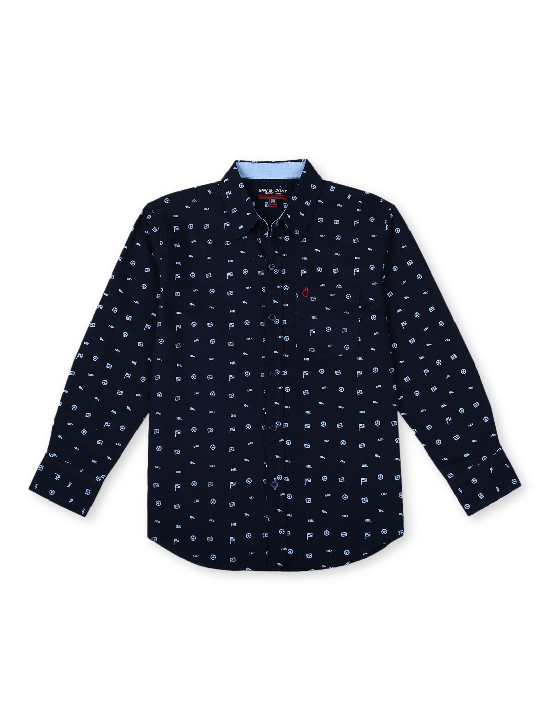 

Gini and Jony Boys Conversational Printed Spread Collar Cotton Shirt, Navy blue