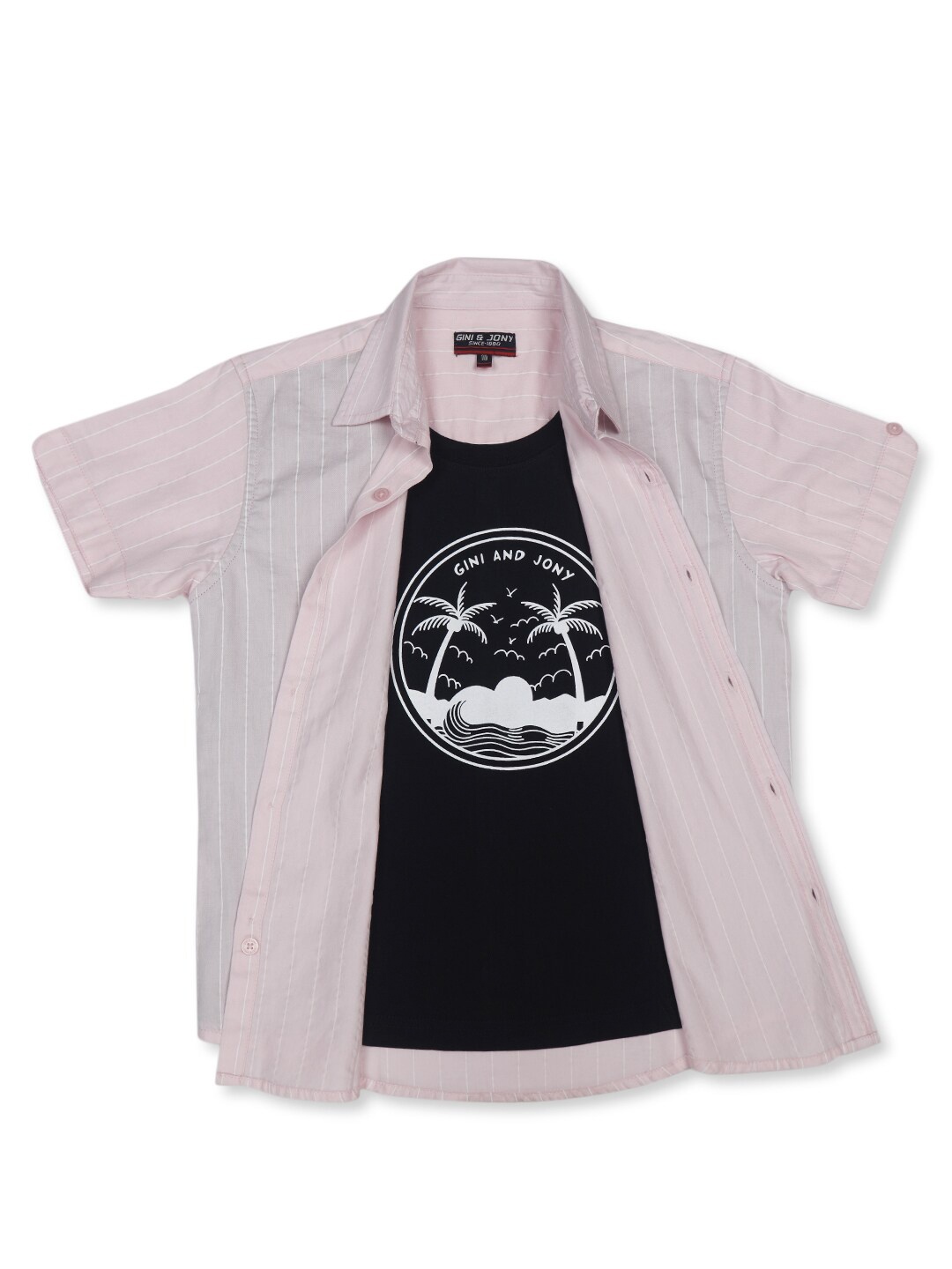 

Gini and Jony Boys Vertical Striped Spread Collar Cotton Casual Shirt, Pink