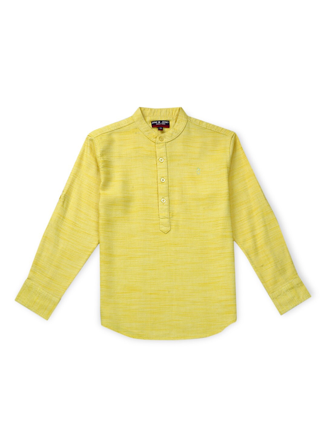 

Gini and Jony Infant Boys Band Collar Long Sleeve Cotton Casual Shirt, Yellow