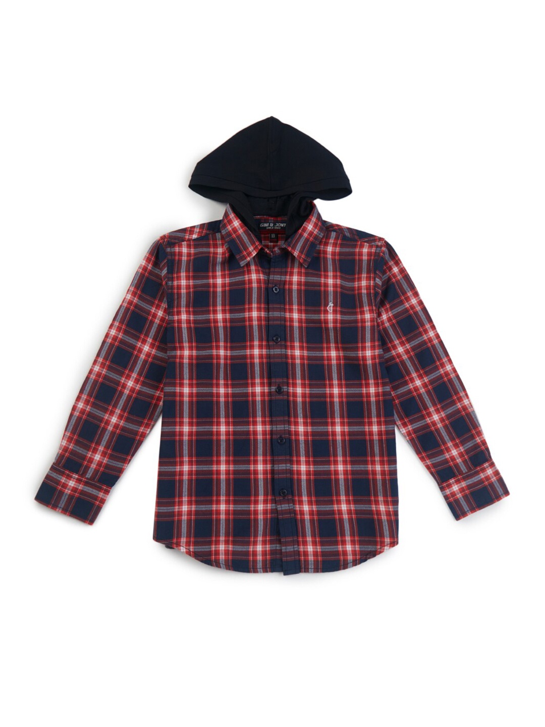 

Gini and Jony Boys Checked Hooded Casual Cotton Shirt, Red