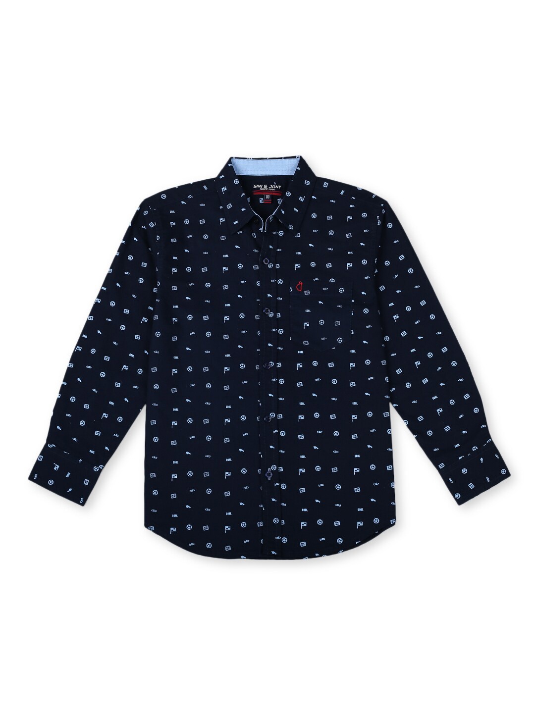 

Gini and Jony Infant Boys Conversational Printed Casual Cotton Shirt, Navy blue