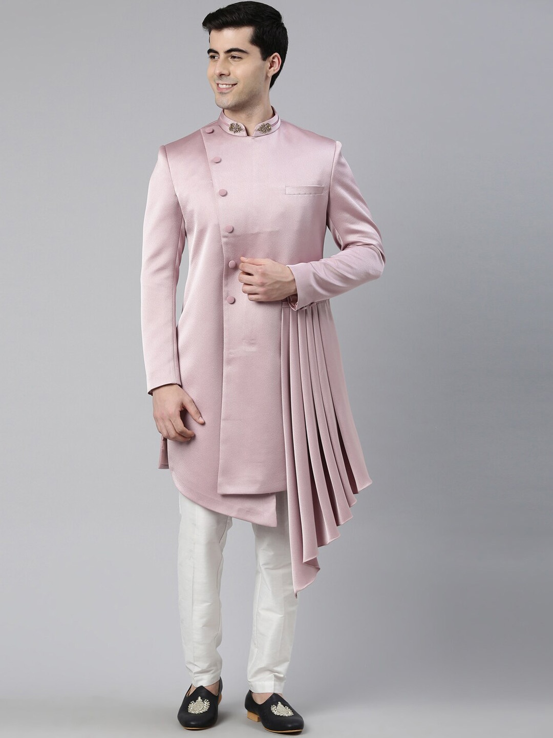 

TheEthnic.Co Pleated Detailed Sherwani Set, Rose