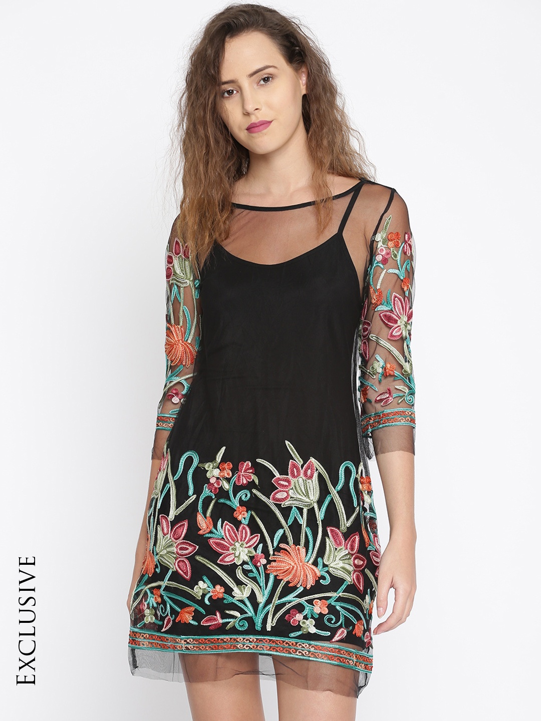 

Berrylush Women Black Embroidered Sheath Dress