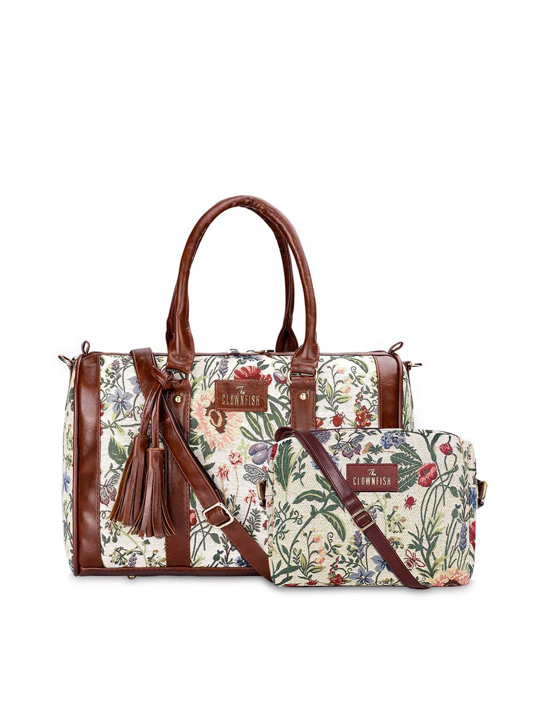 

THE CLOWNFISH Women Printed Crossbody Sling Bag & Handbag With Tasselled, Cream