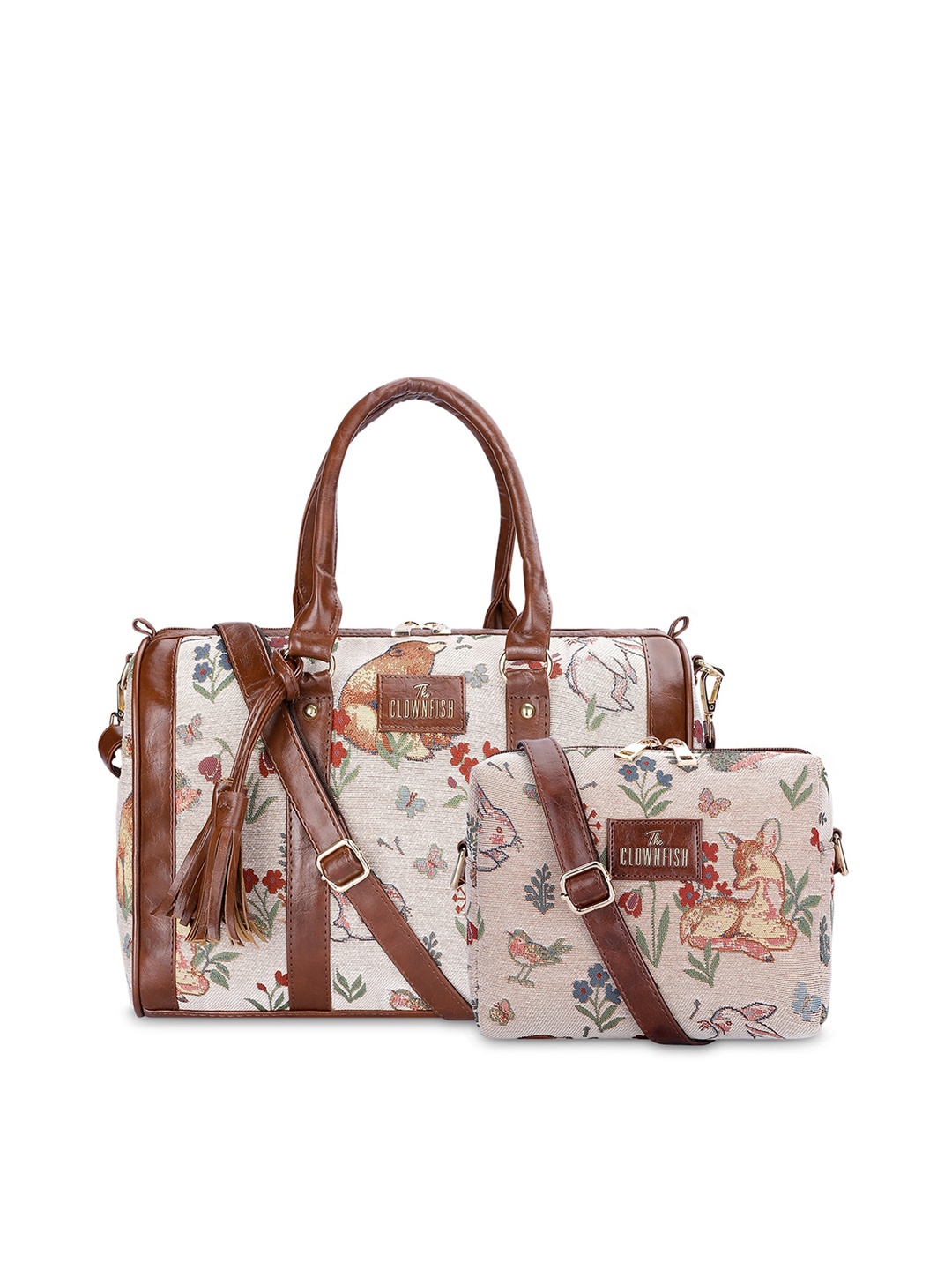 

THE CLOWNFISH Women Printed Crossbody Bag & Handbag With Tasselled, White
