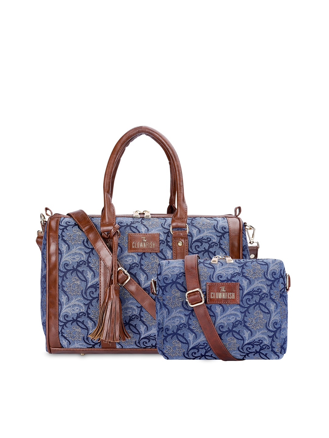 

THE CLOWNFISH Adelina & Lorna Women Printed Crossbody Bag & Handbag With Tasselled, Blue