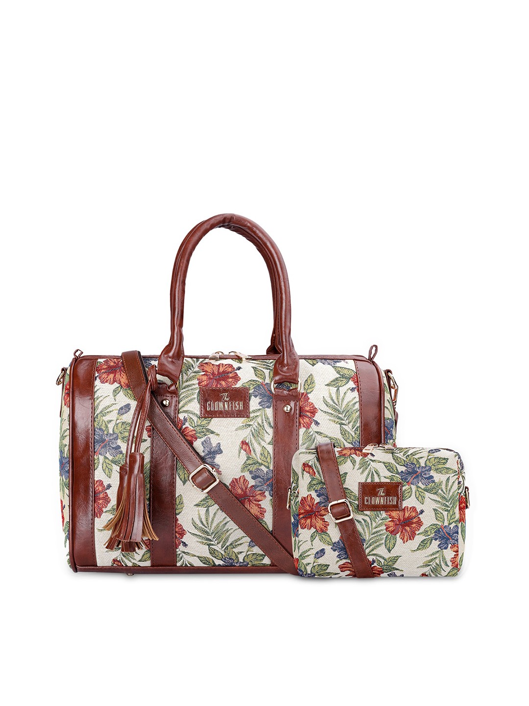

THE CLOWNFISH Set Of 2 Floral Printed Handheld Bag And Sling Bag, Maroon