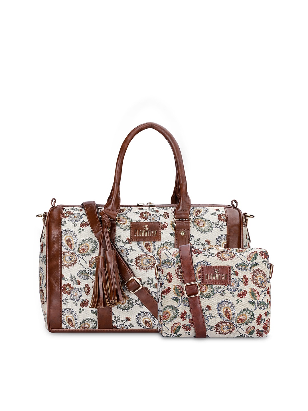 

THE CLOWNFISH Set Of 2 Printed Handheld Bag And Sling Bag, Coffee brown