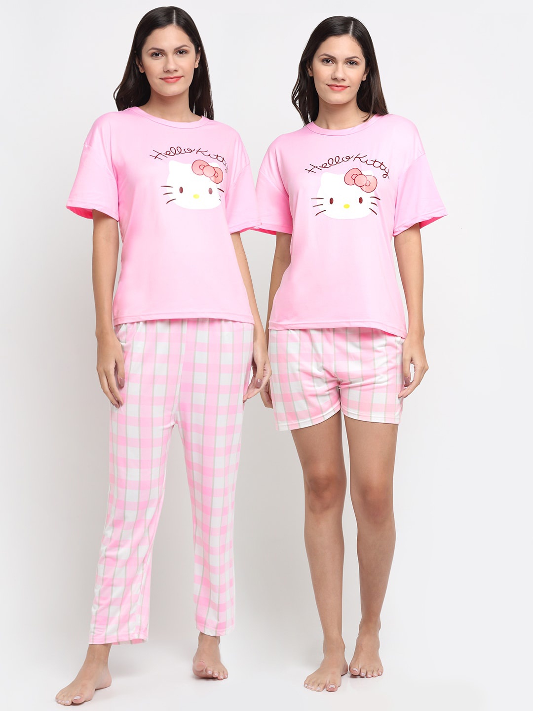 

KLOTTHE 3 Pieces Hello Kitty Printed Night Suit, Pink