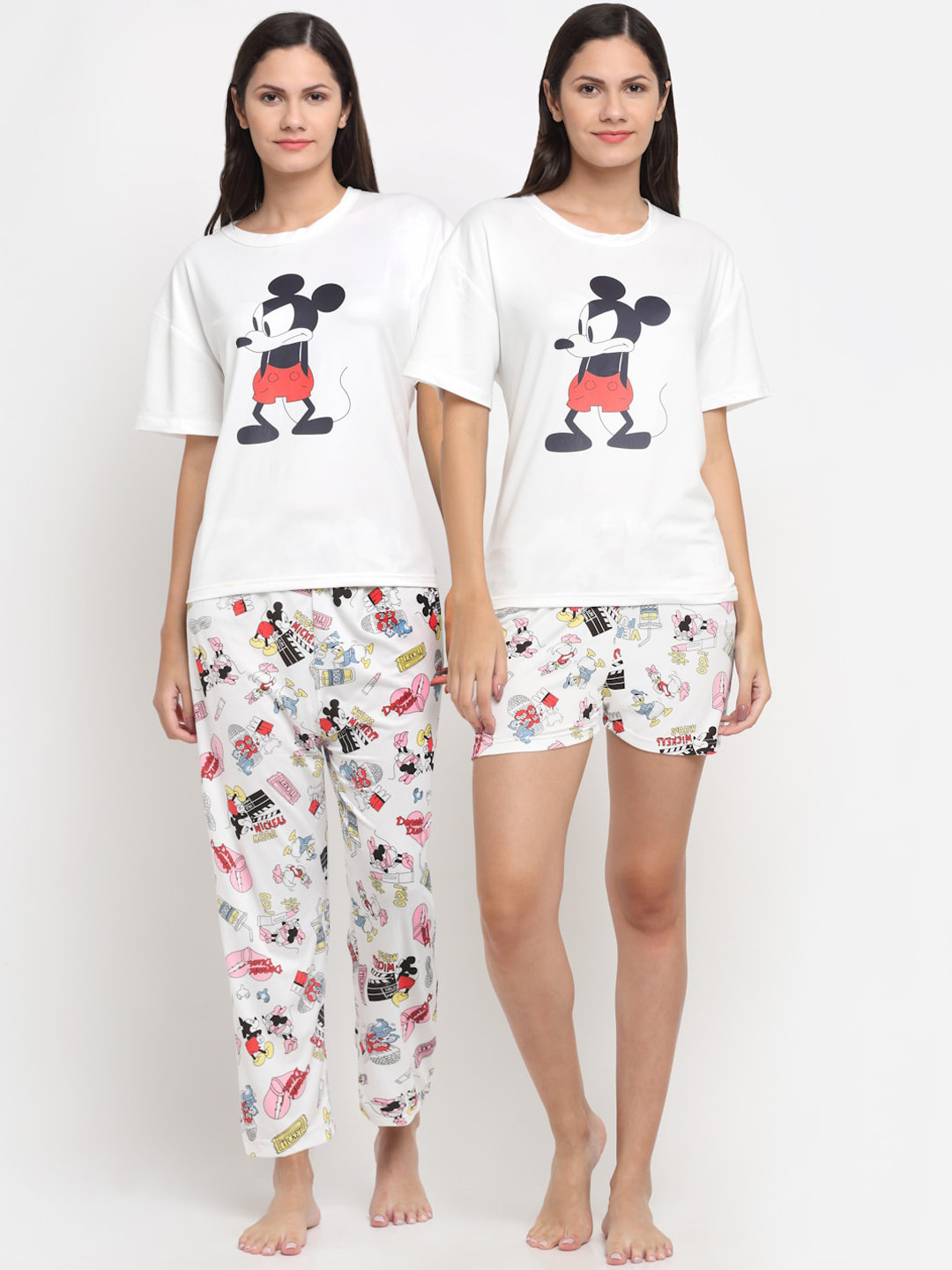 

KLOTTHE 3 Pieces Cartoon Characters Printed Night Suit, White