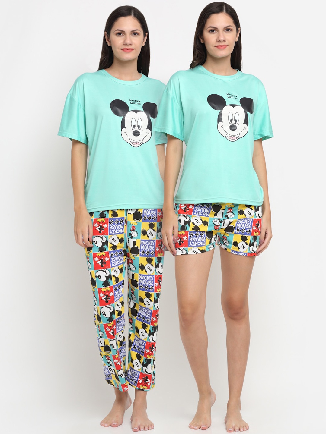 

KLOTTHE 3 Pieces Mickey Mouse Printed Night Suit, Green