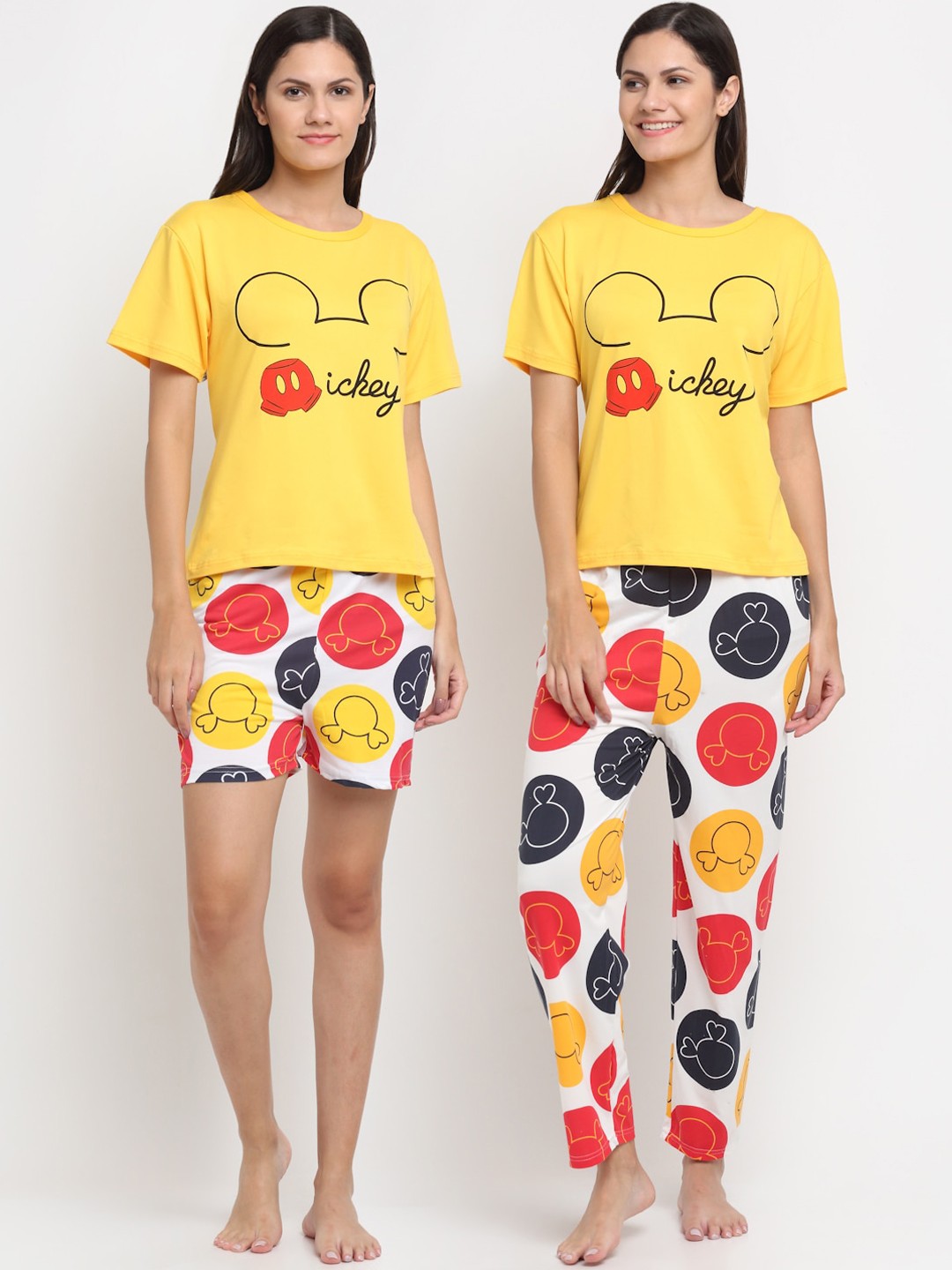 

KLOTTHE 3 Pieces Graphic Printed Night Suit, Yellow