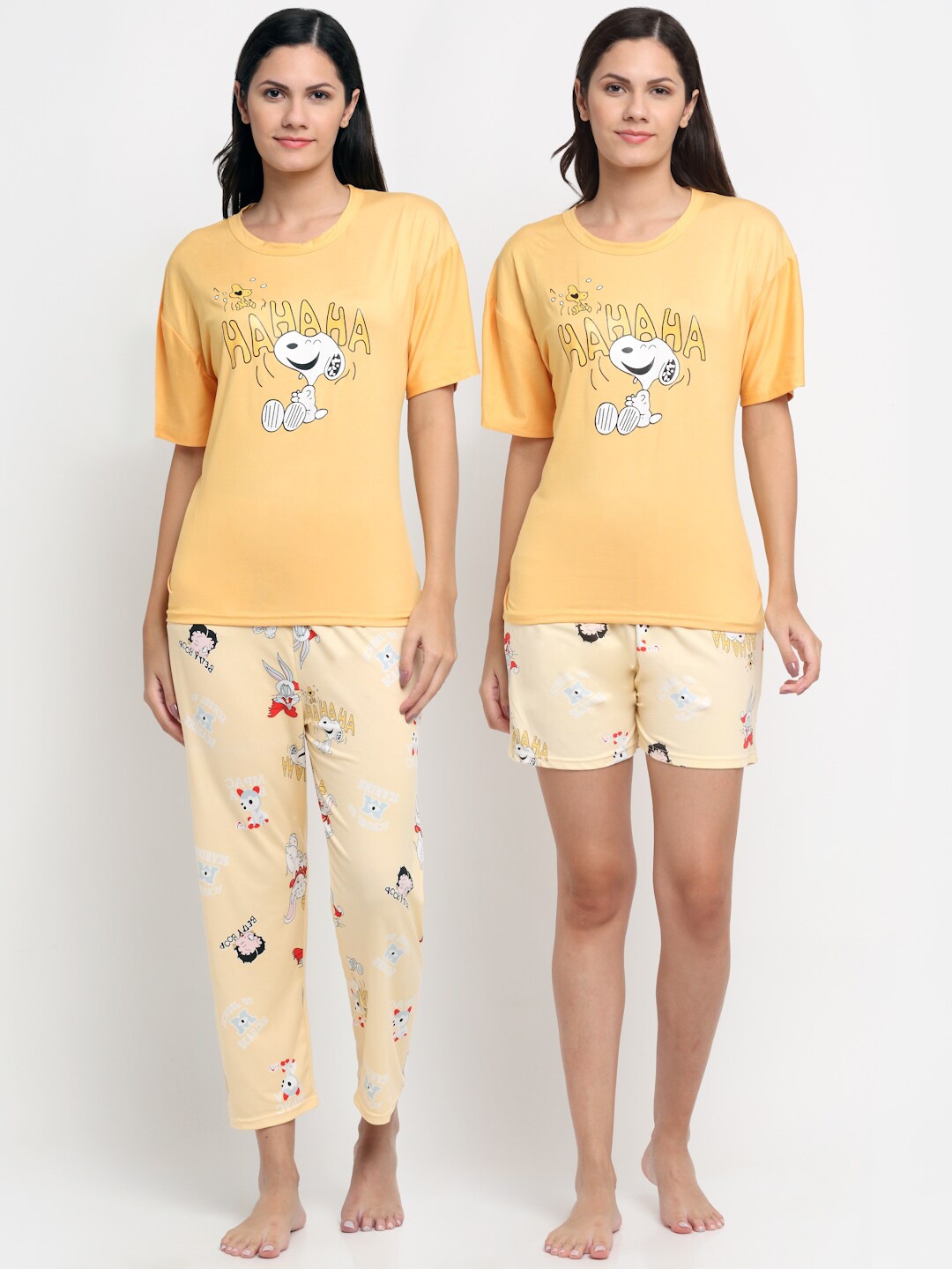 

KLOTTHE 3 Pieces Conversational Printed Night Suit, Yellow