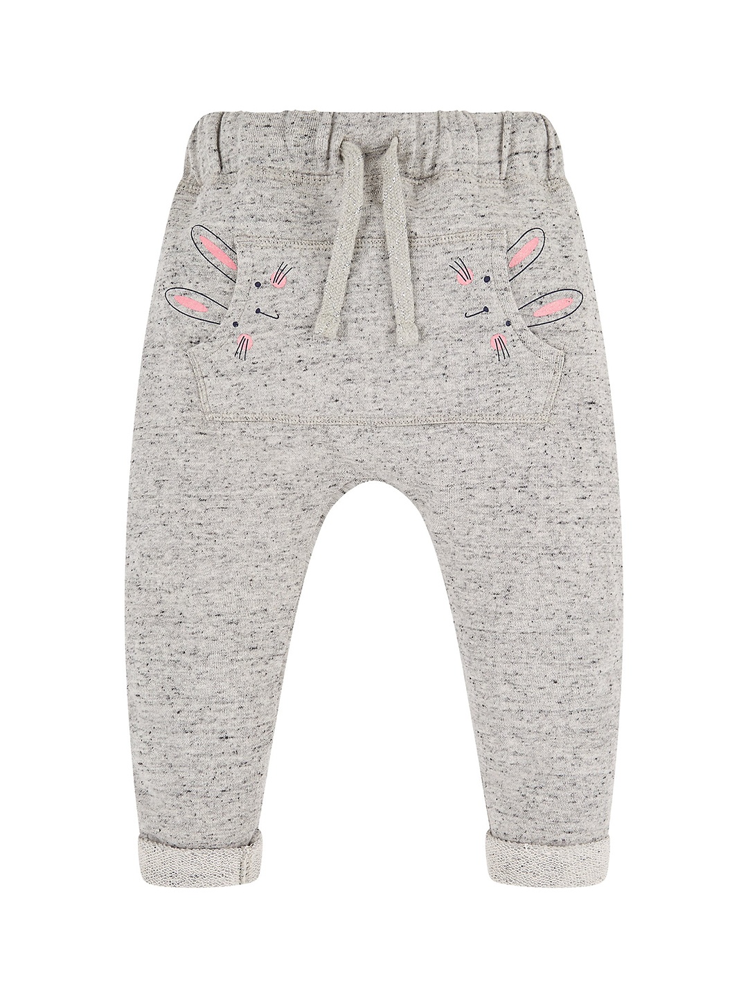 

mothercare Girls Mid-Rise Printed Pure Cotton Joggers, Grey