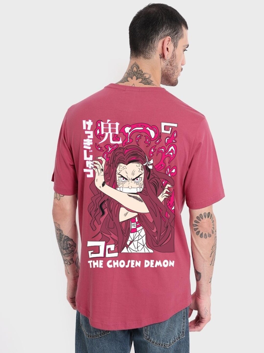 

Bewakoof Pink Graphic Printed Round Neck Short Sleeves Cotton T-Shirt