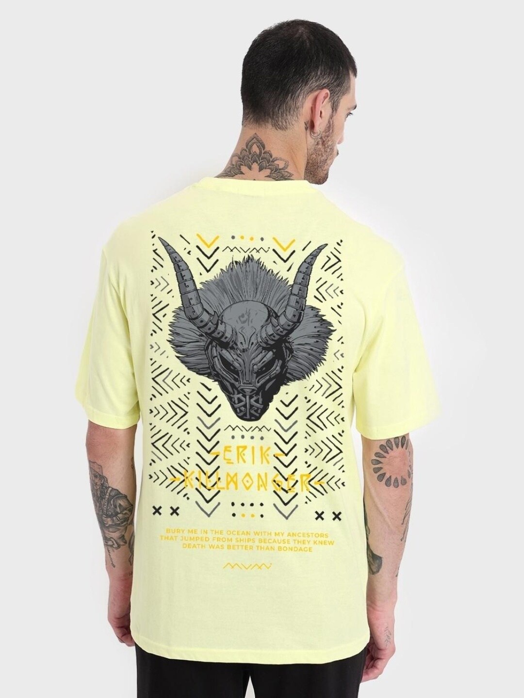 

Bewakoof Yellow Graphic Printed Round Neck Oversized Cotton T-Shirt
