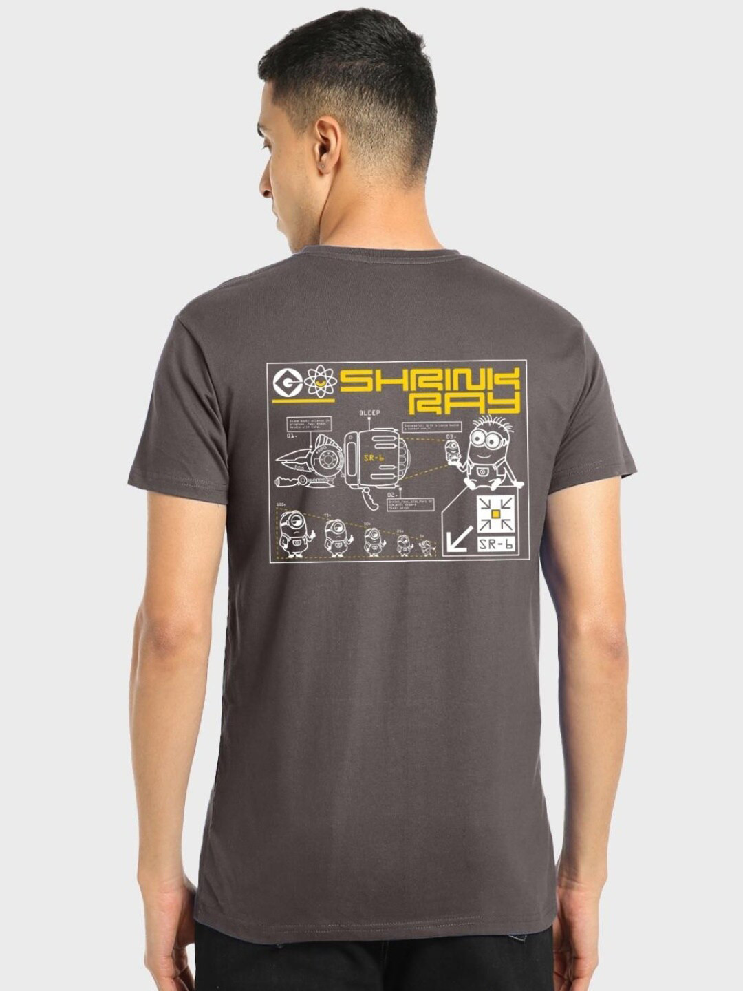 

Bewakoof x Official Minions Merchandise Blueprint Back Graphic Print T-shirt, Grey
