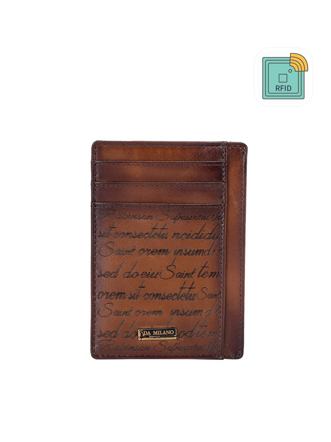

Da Milano Typography Leather Card Holder, Brown