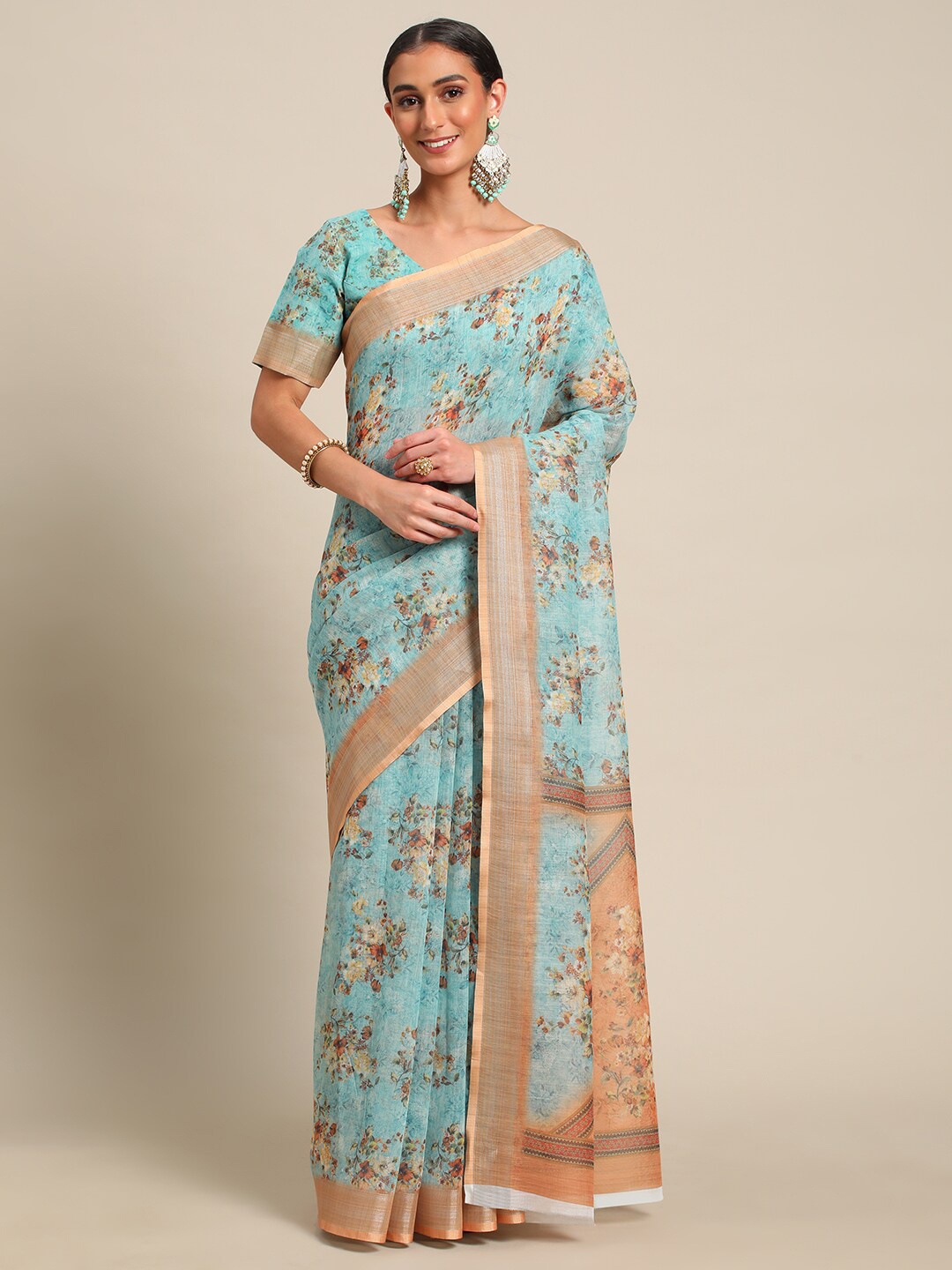

all about you Floral Printed Saree, Blue