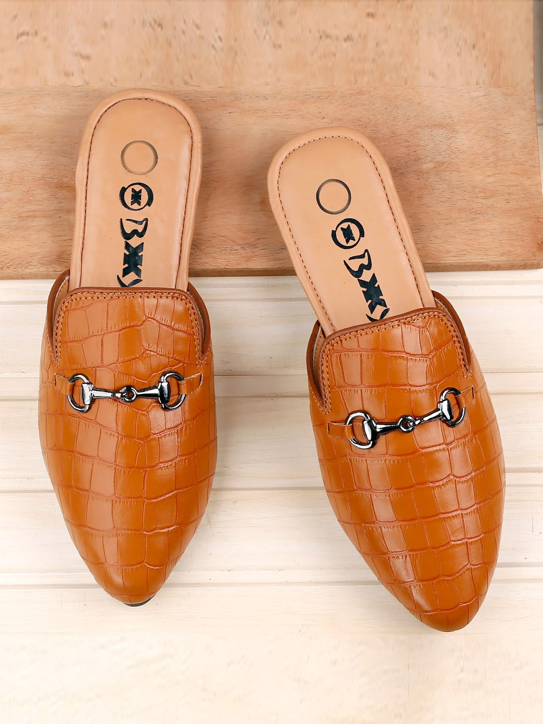 

Bxxy Men Textured Buckled Mules, Tan