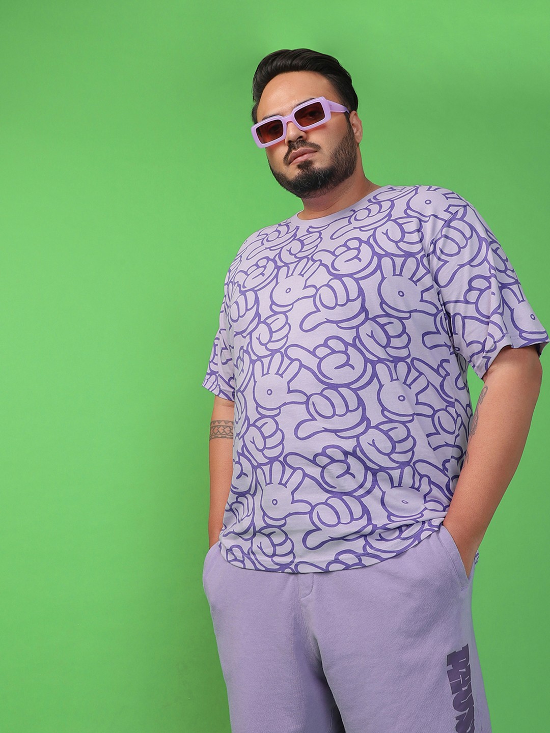 

Bewakoof Plus Plus Size Abstract Printed Round Neck Cotton T-shirt, Purple