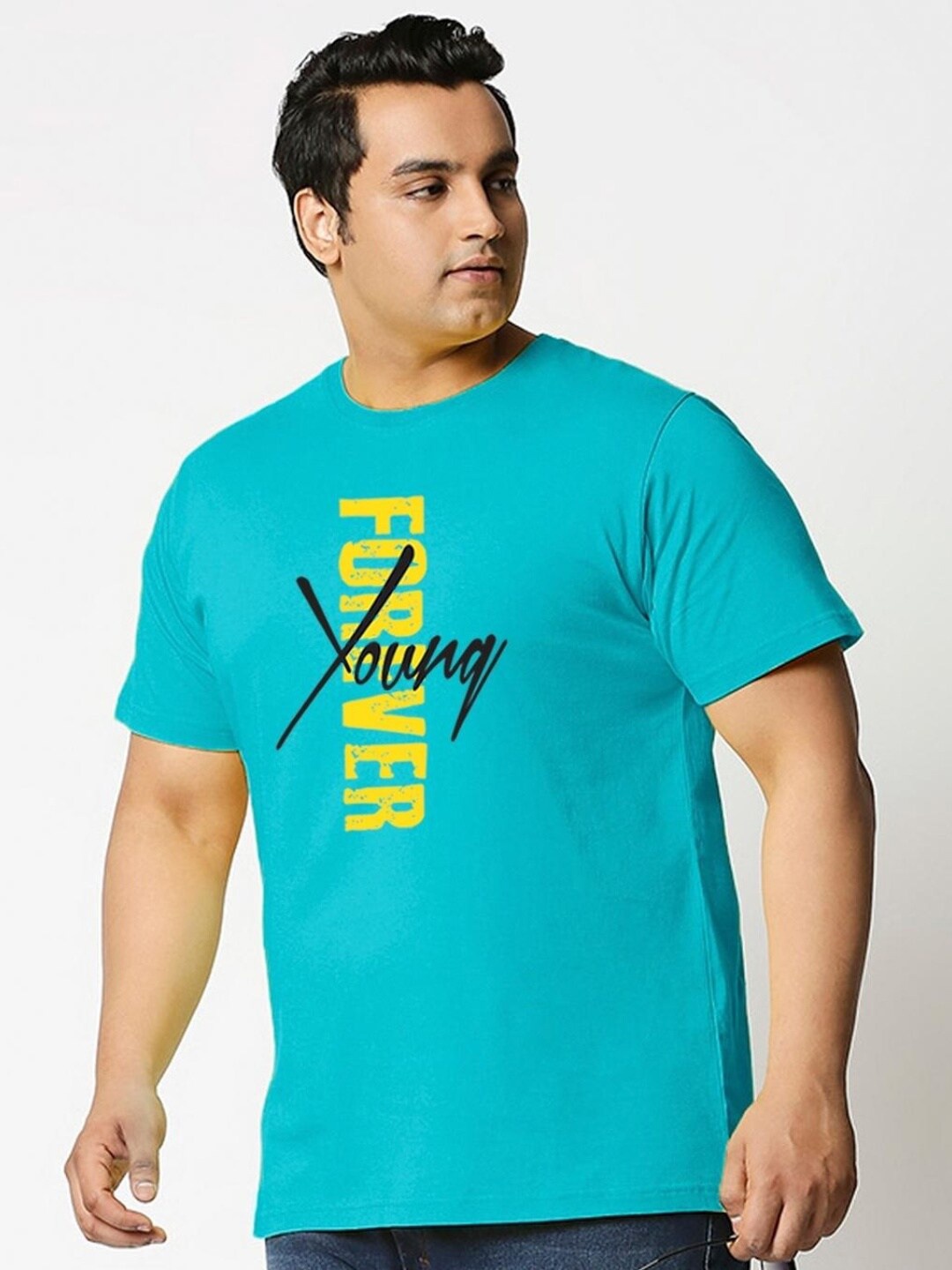 

Bewakoof Plus Typography Printed Round Neck Cotton T-Shirt, Blue