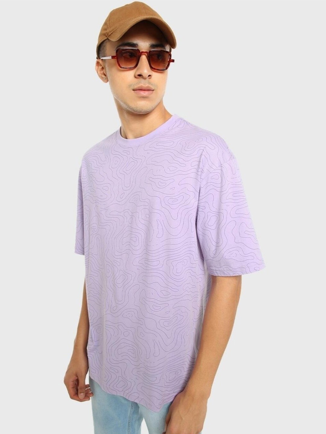 

Bewakoof Plus Abstract Printed Oversized Cotton T-Shirt, Purple